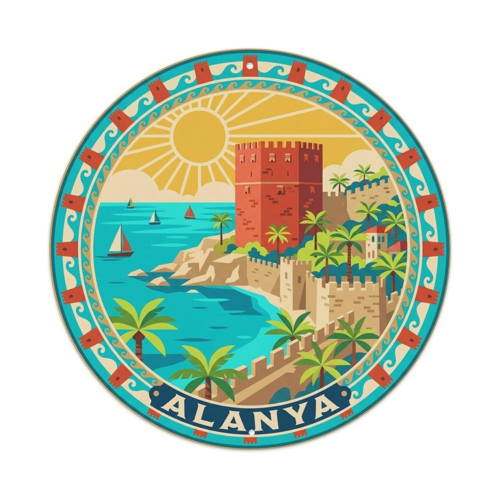 Turkey Alanya Red Tower Coast Travel Cappadocia Journey Metal Tin Sign