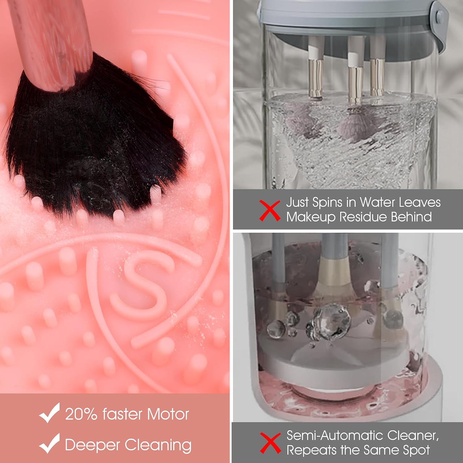 Rechargeable Makeup Brush Cleaner with Night Light, Electric Cosmetic Brush Cleaning Machine for Makeup Brushes, Pink Vanity Organizer Gift for Women