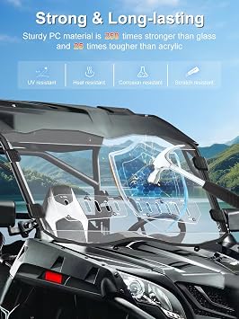 Vented Full Windshield Compatible with CFMOTO ZForce 800 Trail/500 | Upgraded Clear PC Front Window Protects Against Wind, Dust, Dirt, Snow, Rain