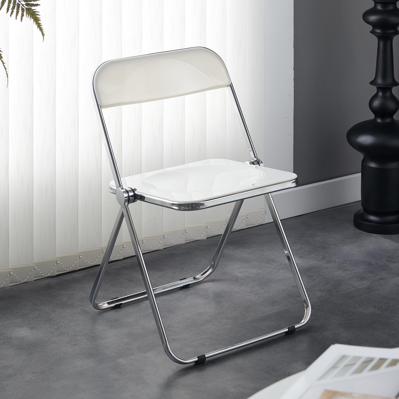 LeChampAcrylic Folding Chair PC Plastic Folding Chairs Indoor/Outdoor Metal Frame Chairs Modern Living Room Seat White