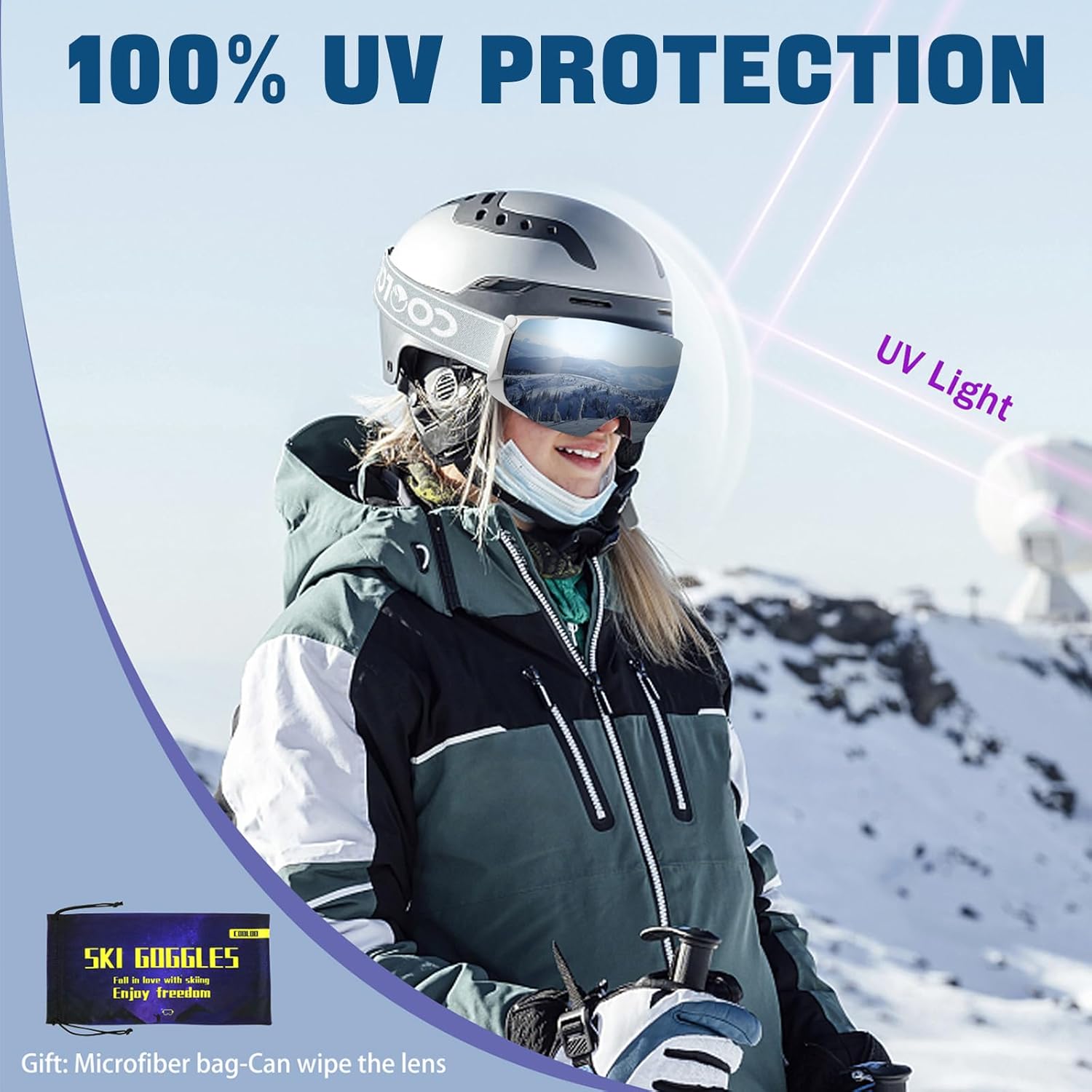 COOLOO Snow/Ski Goggles, Snowboard Goggles for Men Women Youth -OTG, Magnetic Lens Frameless Anti Fog 100% UV Protection - Image 6