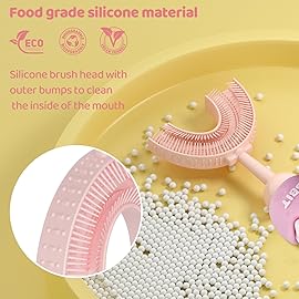 ZMRZ U-Shaped Toothbrush for Kids Ages 2-7Soft Food-Grade Silicone for Sensitive Gums360 Teeth Cleaning DesignTraining & Travel-Friendly Toddler\'s Toothbrush (Pink)
