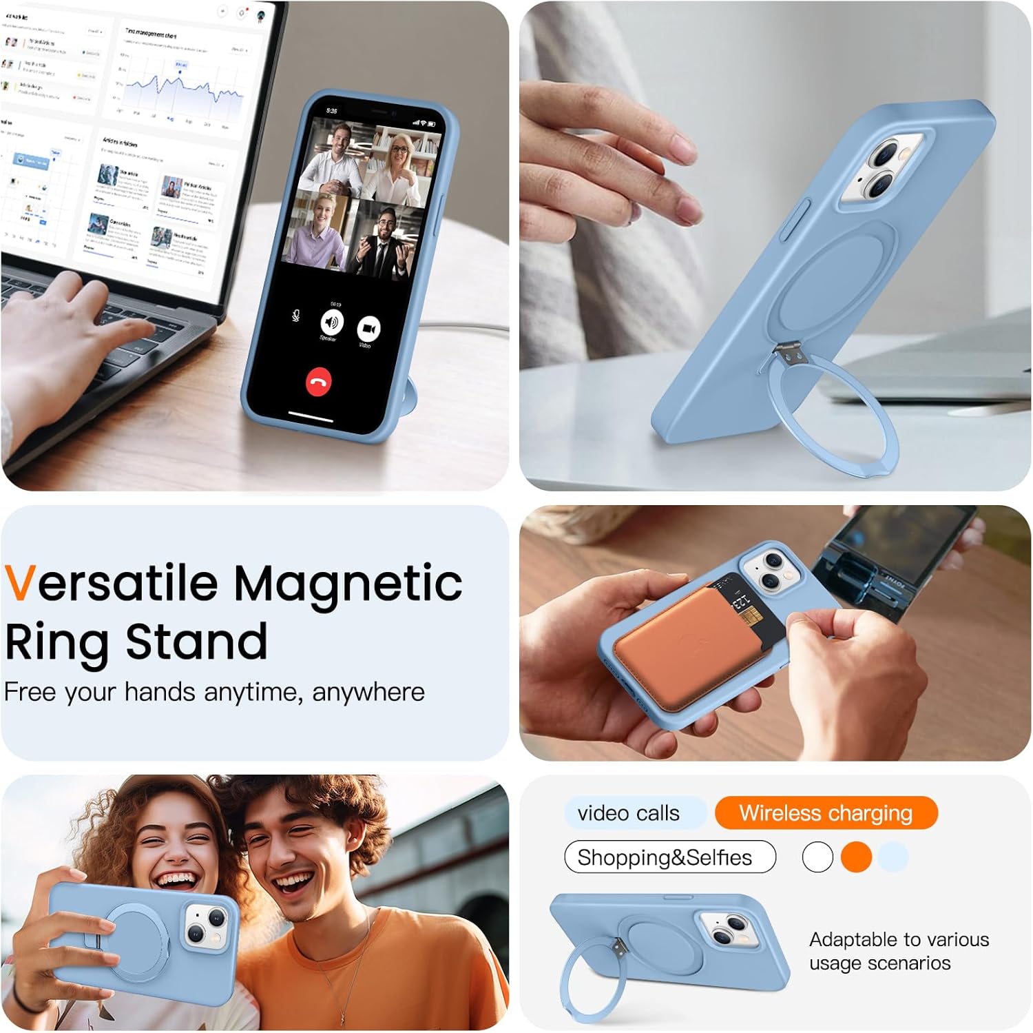 Soft Liquid Silicone Case for iPhone 15 with Magnetic Invisible Stand, Military Grade Shockproof Protection, Anti-Scratch Microfiber Lining Covers for iPhone 15, Light Blue - Image 3