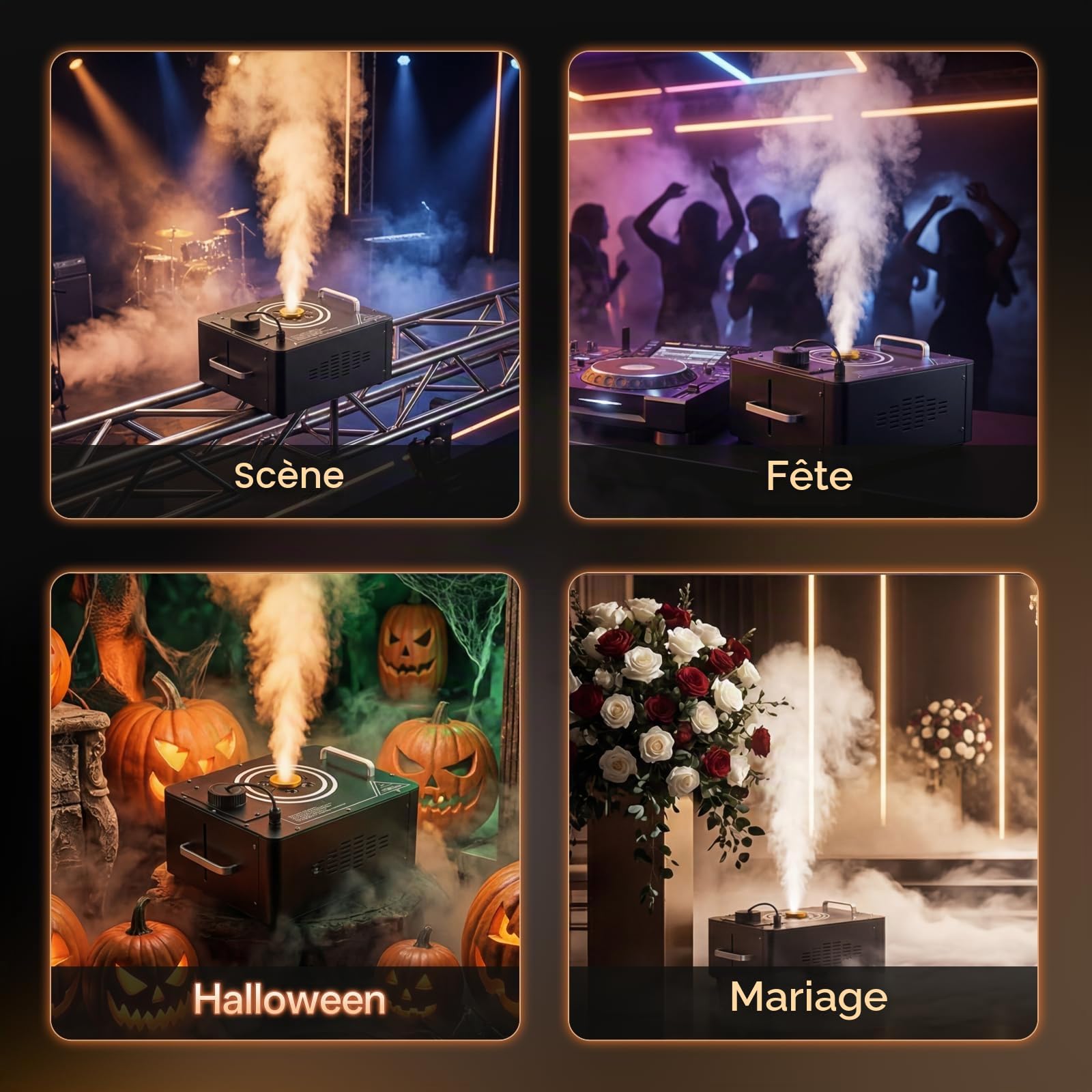 1500W Machine à Fumée avec Télécommande, Wash 6 RGB LED Effets Lumineux Stroboscopiques 3 000 CFM/min Machine à Brouillard Portable DMX512 pour Halloween Mariages Scènes Fêtes