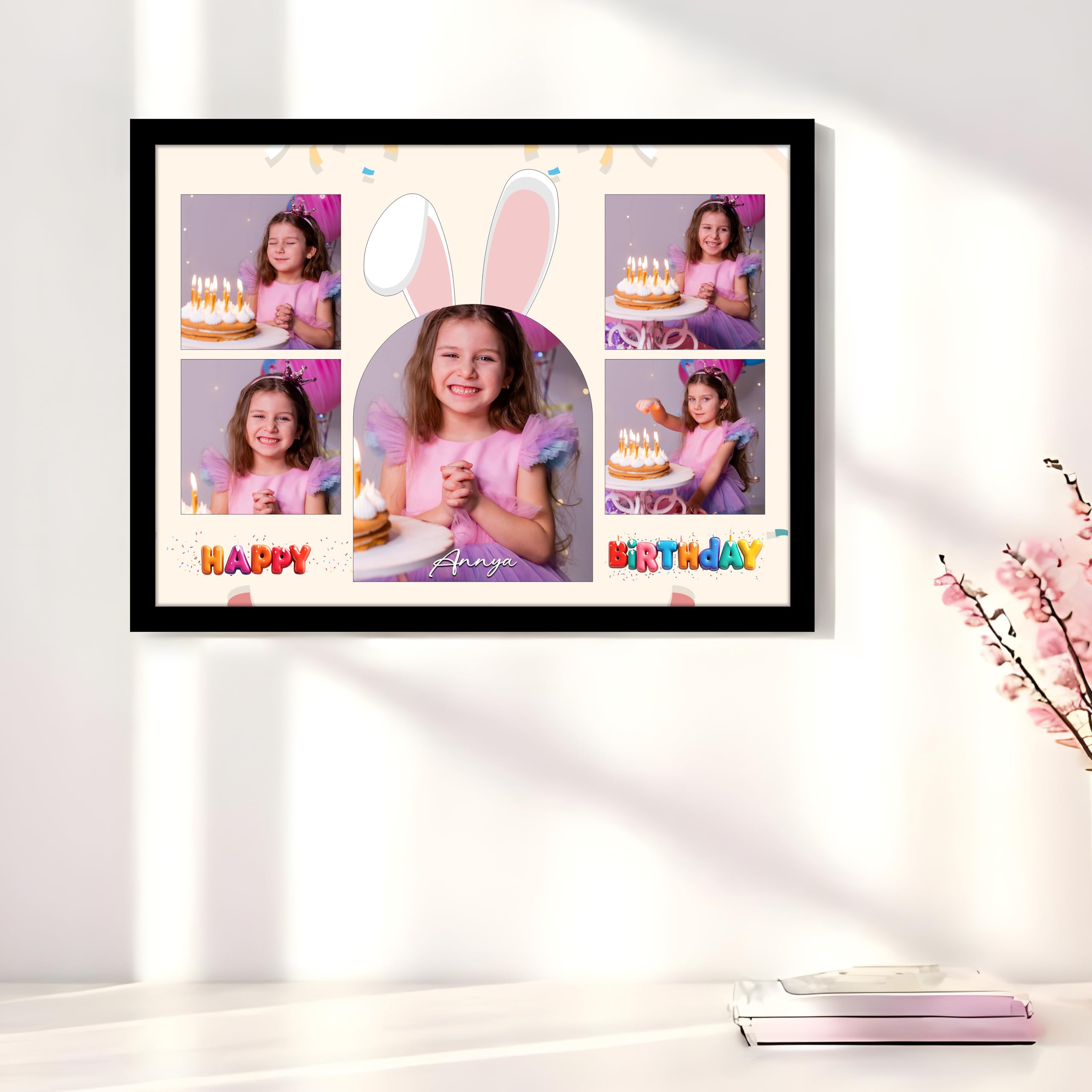 SNAP ART Personalized Happy Birthday Wall Photo Print Collage with 5 Photo Upload Customized Photo Frame Gift For Kids, Sister, Brother and Friends (Frame Size 13x18 inch)