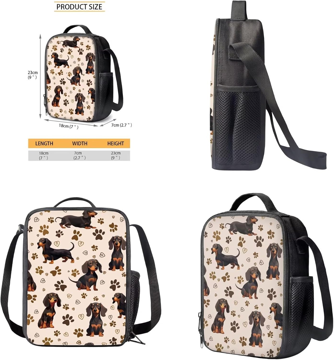 Dachshund Print Backpack Daypack for Girls School Bookbag for School Girls 2nd 3rd 4th 5th 6th Grade Mochilas Para NiñOs 4 Pcs School Bag Set with Lunch Box Water Bottle Holder Sleeve