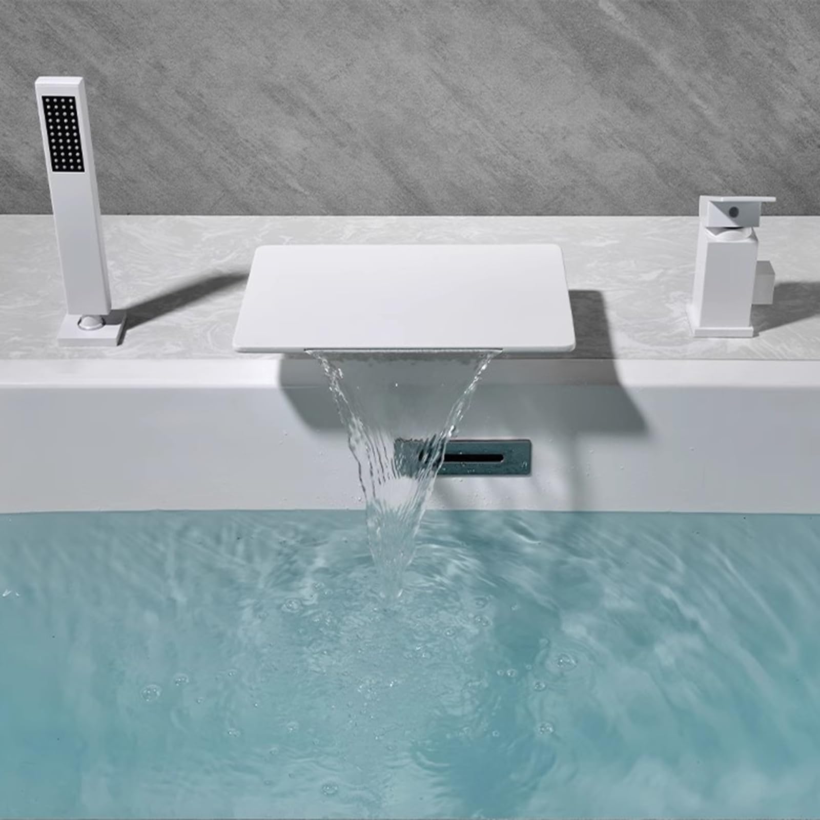 Genérico Grifos Mezcladores Blancos Tipo Cascada para Baño 3 Orificios Agua Caliente Y Fría Latón Juego de Grifos para Baño de 3 Orificios