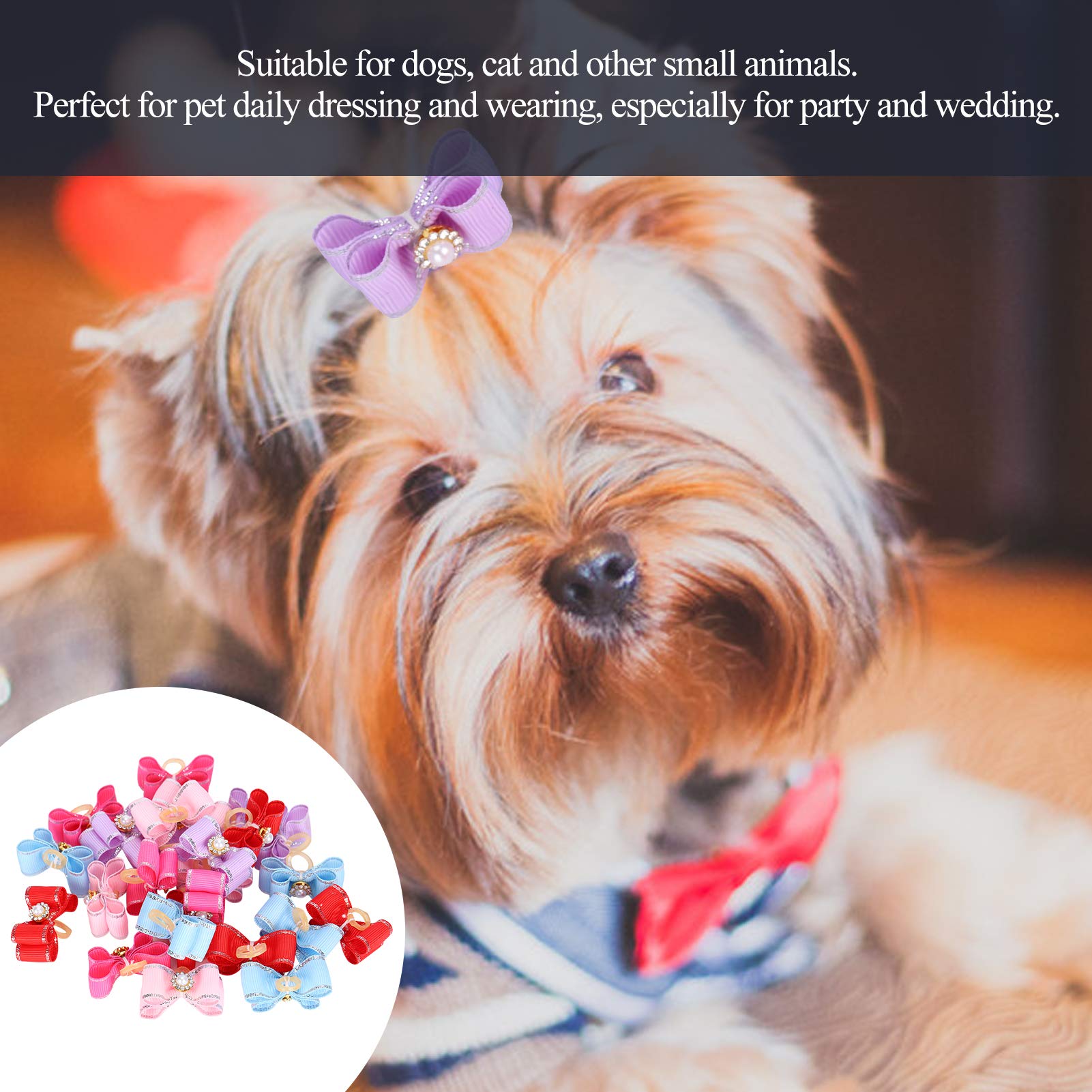 Sonew 25 Pcs Colorful Pet Dog Bows, Cute Bowknot Design with Easy to Attach Rubber Bands, for Dogs and Cats in Red Blue, Pink, Purple - Image 3