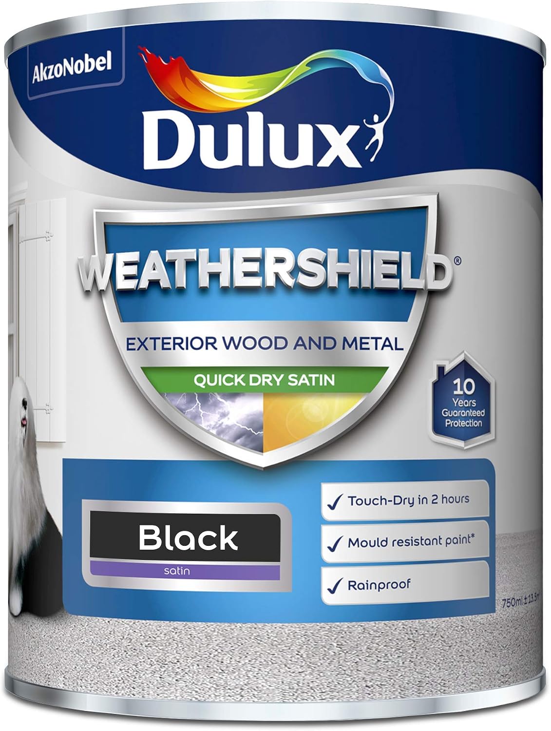 Dulux Weather Shield Quick Dry Satin Paint, 750 ml - Black, 750 ml (Pack of 1) - Image 3