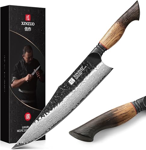 Miniatura 10 de XINZUO Cuchillo Santoku de Damasco Afilado de 7.6 Pulgadas, Cuchillo Profesional de Cocina para Carne de Acero Damasco de 67 Capas para Hogar y