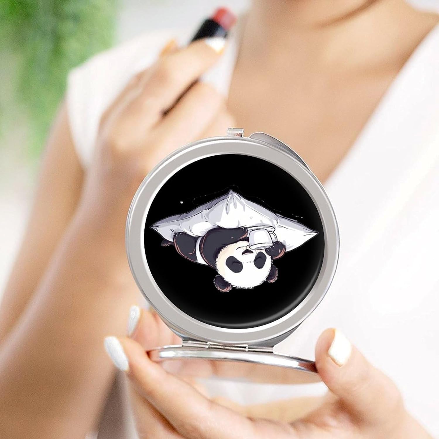 Panda Bear Animal Sleep Compact Makeup Mirror Mini Foldable Cosmetic Mirror Portable Travel Mirror for Purse Pocket