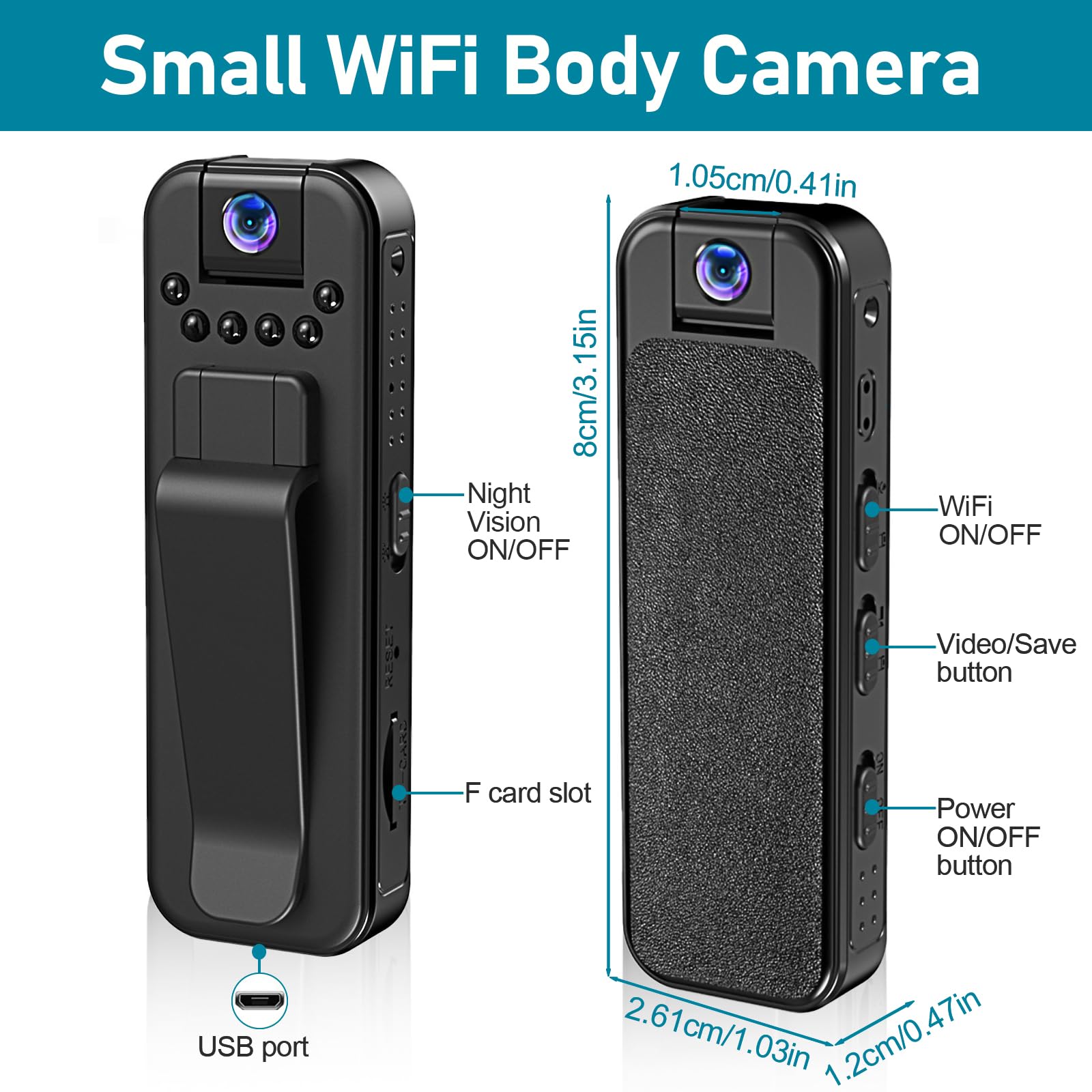 Bodycam Körperkamera Mini, 1080P Mini Action Cam mit 32 GB Speicherkarte, Body Cam mit Audio und Videoaufzeichnung, Nachtsicht POV Camera für Radfahren, Reisen, Sicherheit und Arbeit