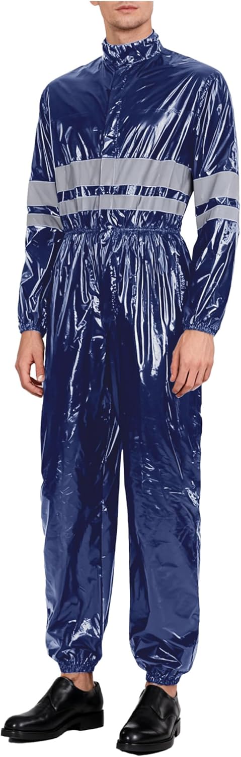 Hularka Mens Reflective Stripes Safety Coveralls Waterproof Long Sleeve Front Zipper Work Overalls