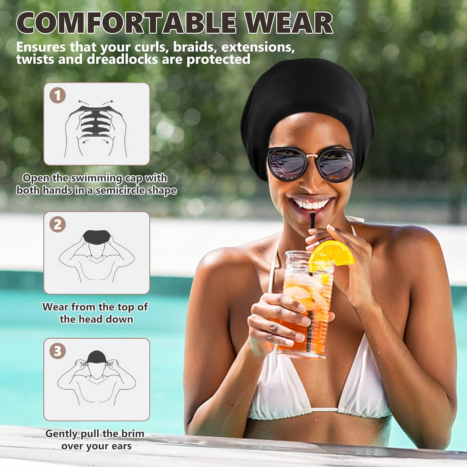 YOGINGO Extra Large Swimming Cap for Long Hair, Swim Cap Designed for Dreadlocks Weaves, Hair Extensions, Braids - Image 5
