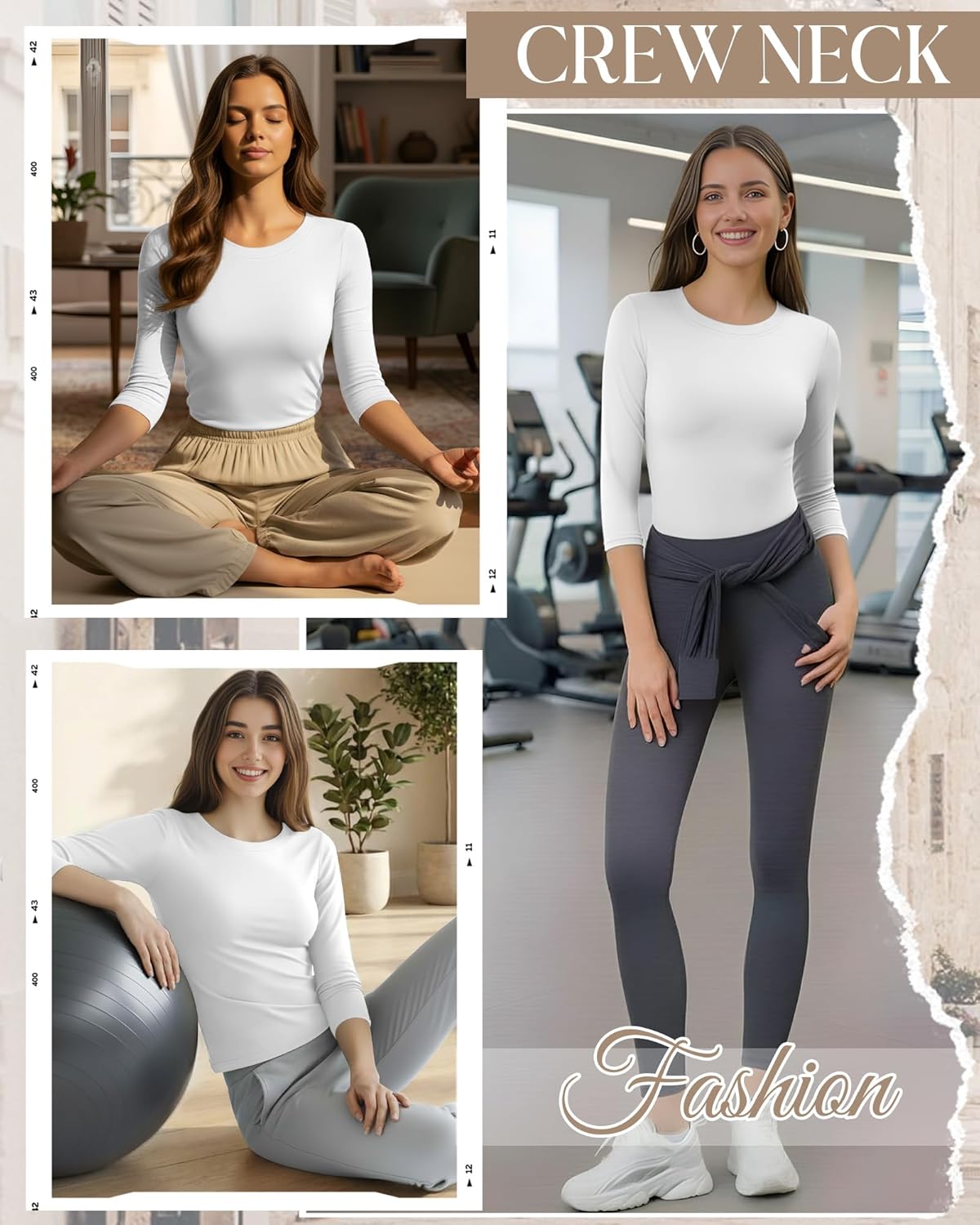 Neer Women's Workout Tops 3/4 Sleeve Compression Shirt Athletic Gym T-Shirt Yoga Running Fitted Crew Neck Basic Tee - Image 4