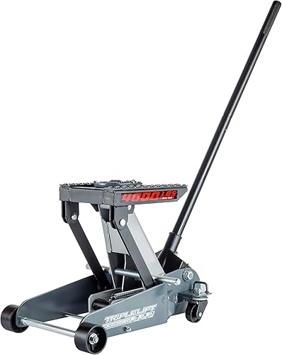 Miniatura 7 de Powerbuilt 2 Ton Triple Lift Floor Jack, Lifts Cars, Trucks, Motorcycles, ATV's, Transmissions, Tie-Down Loops, Locking Safety Bar - 620422E, Silver