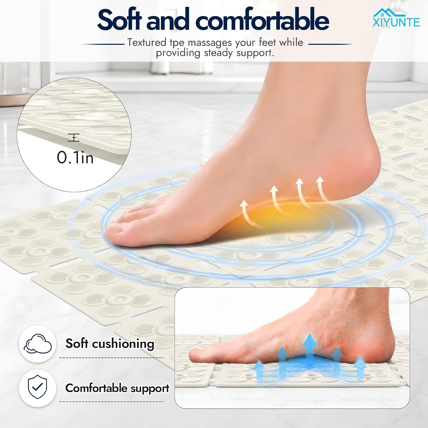 XIYUNTE Shower Mat Non Slip Bathtub mat, Bath Mat Non Slip 31.5x16, White