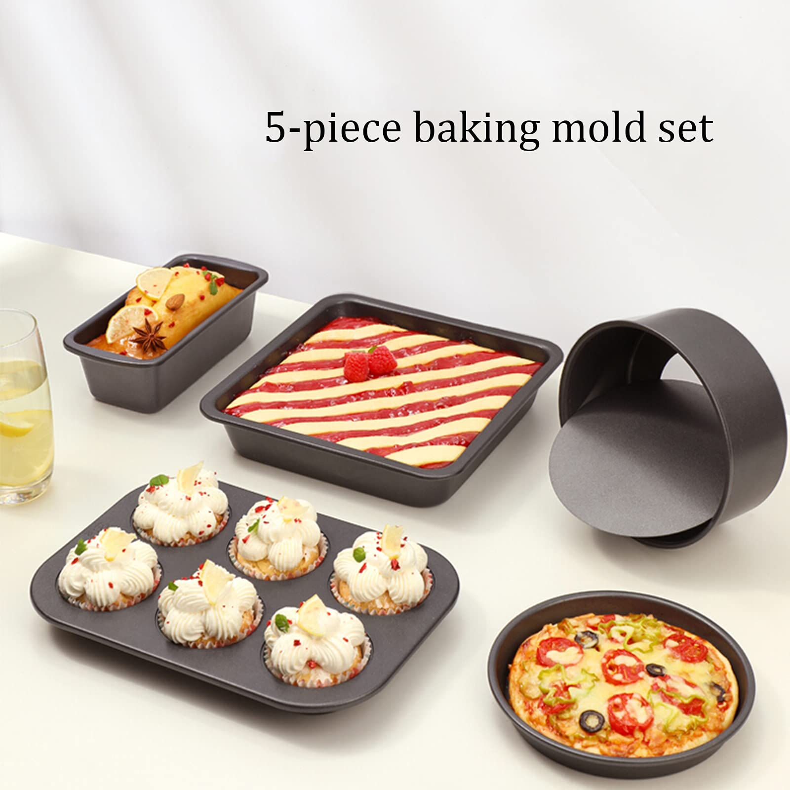 Zestaw 5 Przyborów Kuchennych Z Powłoką Nieprzywierającą Do Pieczenia, Z Blachą Do Pieczenia Ciasta, Blachą Do Pieczenia Pizzy, Blachą Do Ciasta, Blachą Do Muffinek I Blachą Do Pizzy, Zestawy Naczyń
