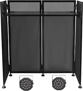 Dj Booth Facade with 2 Par Lights & Table, Foldable Portable Dj Event Booth with Scrims, Travel Bag for Outdoor Backyard Party, Wedding, Music Festival