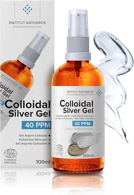 Institut Katharos  Pure Colloidal Silver Gel 40 PPM  100% Natural and only 3 Ingredients  Optimal Texture and Absorption (Better Than Creams)  Amber Glass and Ultra-Practical Pump