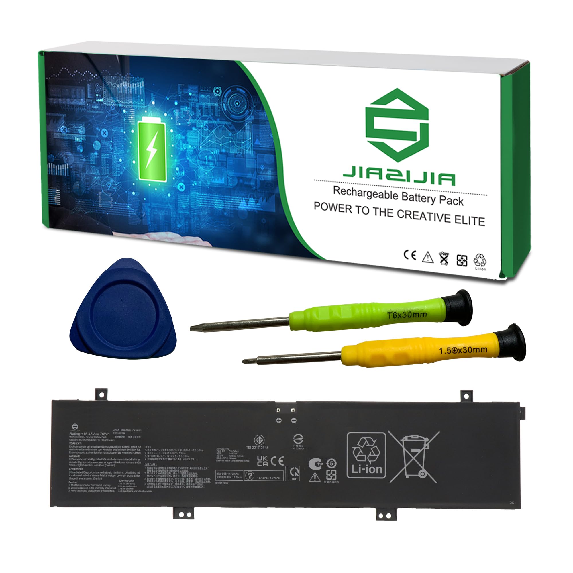 C41N2101 Laptop Battery Replacement for Asus Rog Zephyrus G14 FX517 GA402 K6501 M6501 TUF517 TUF571 Series Notebook 15.48V 76Wh 4920mAh