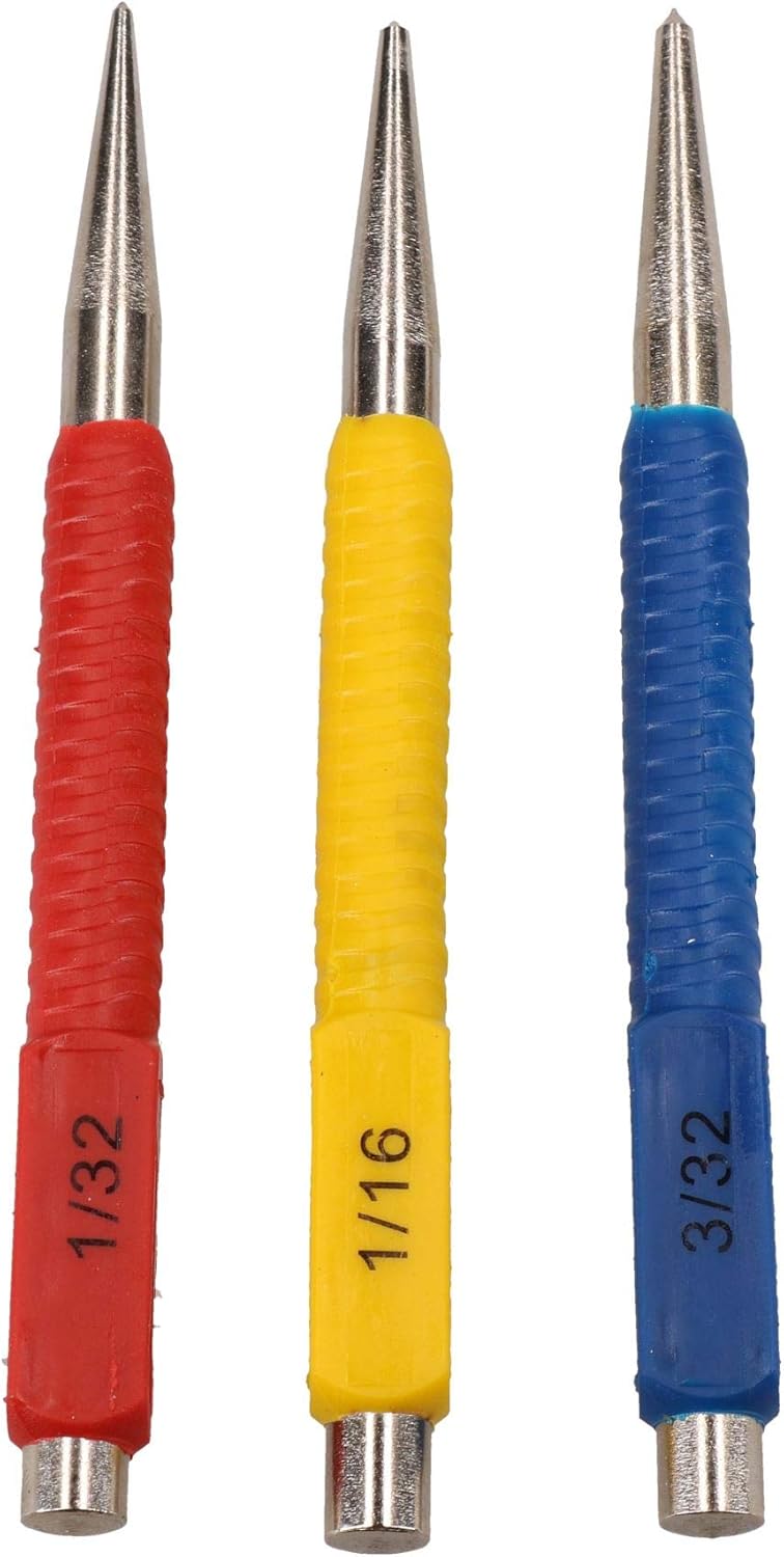 3pc Centre Punch Metal Nail Brads Dot Marking Set Colour Coded 1.5mm - 3mm