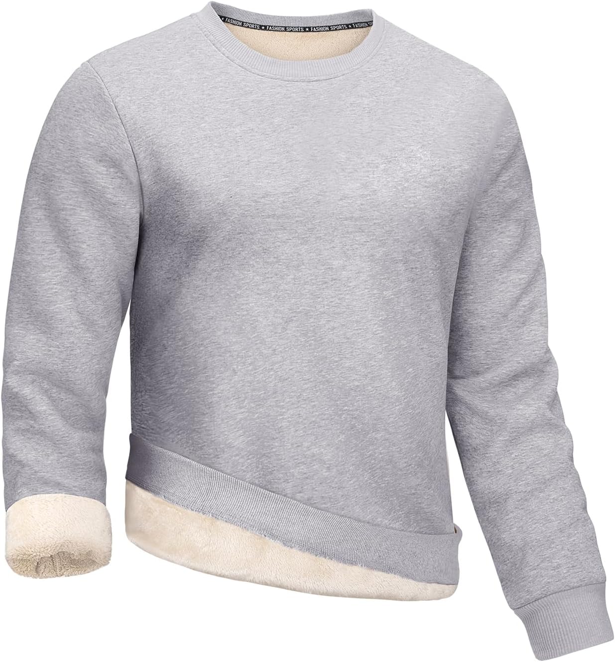 Gihuo Mens Sherpa Lined Sweatshirt Fleece Crewneck Sweatshirts Winter Warm Pullover