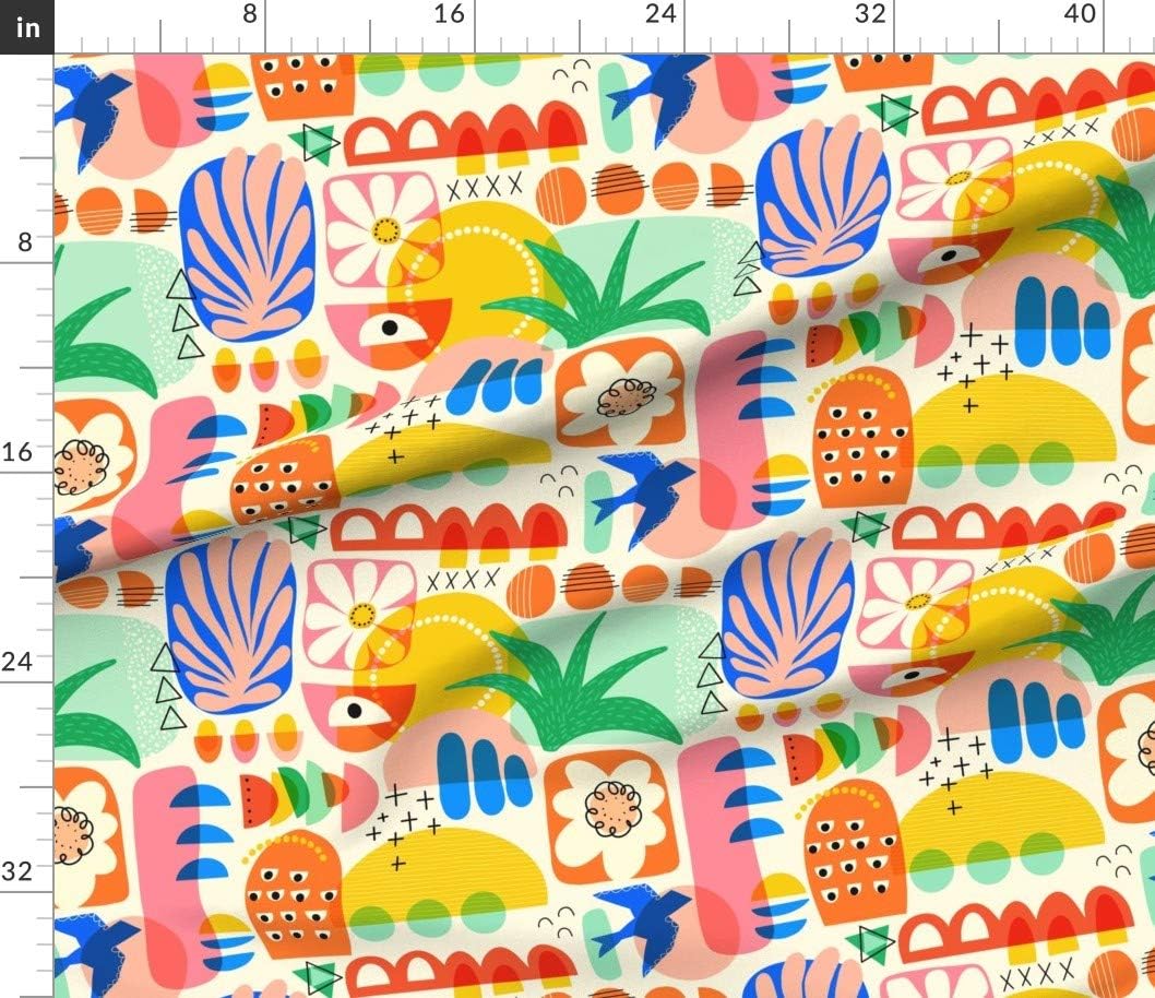 Spoonflower Fabric - Bright Shapes Modern Abstract Aloe Vera Graphic Geometric Cubism Plant Printed on Petal Signature Cotton Fabric Fat Quarter - Sewing Quilting Apparel Crafts Decor