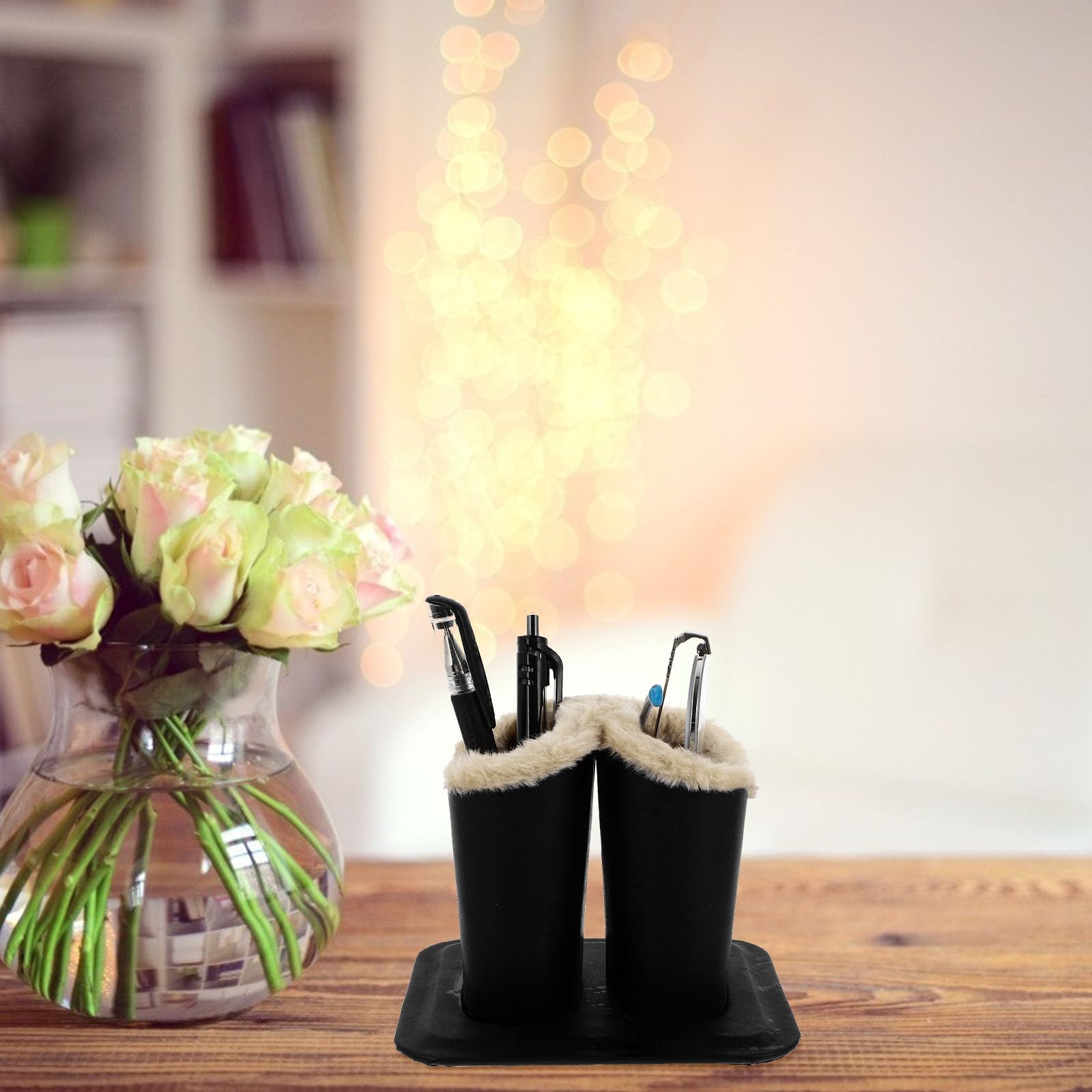 Brillenhalter Praktische Tischdekoration Plüschgefütterter aus Leder mit Offenem Design Eleganter Doppelter Brillenständer Schwarz für Büro und Arbeitszimmer