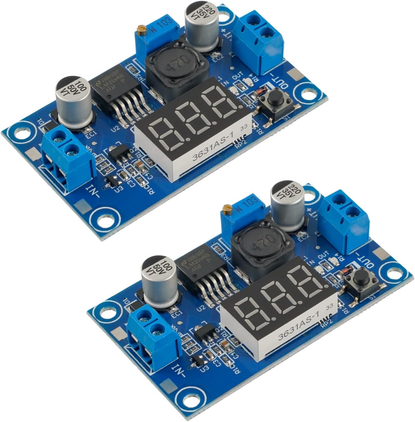 LM2596 Buck Converter With Voltmeter Display - DC-DC 4.0-40V to 1.25-37V 2A Voltage Adjustable Module (Pack of 2 Pcs)