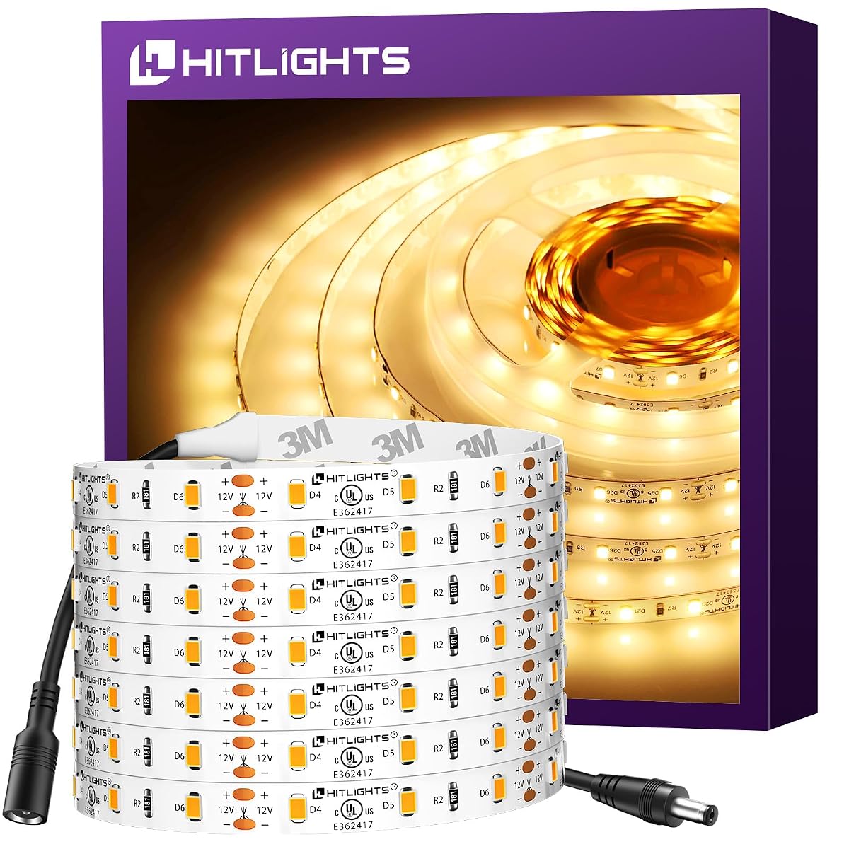HitLights LED Strip Lights, 16.4ft Warm White 3000K, 300 LEDs, Dimmable,