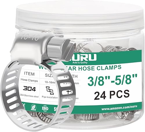 Miniatura 15 de Juego de 24 abrazaderas de manguera de acero inoxidable ajustables de 1/2"– 3/4" (13-19mm) con engranaje sinfín, abrazaderas de manguera de metal