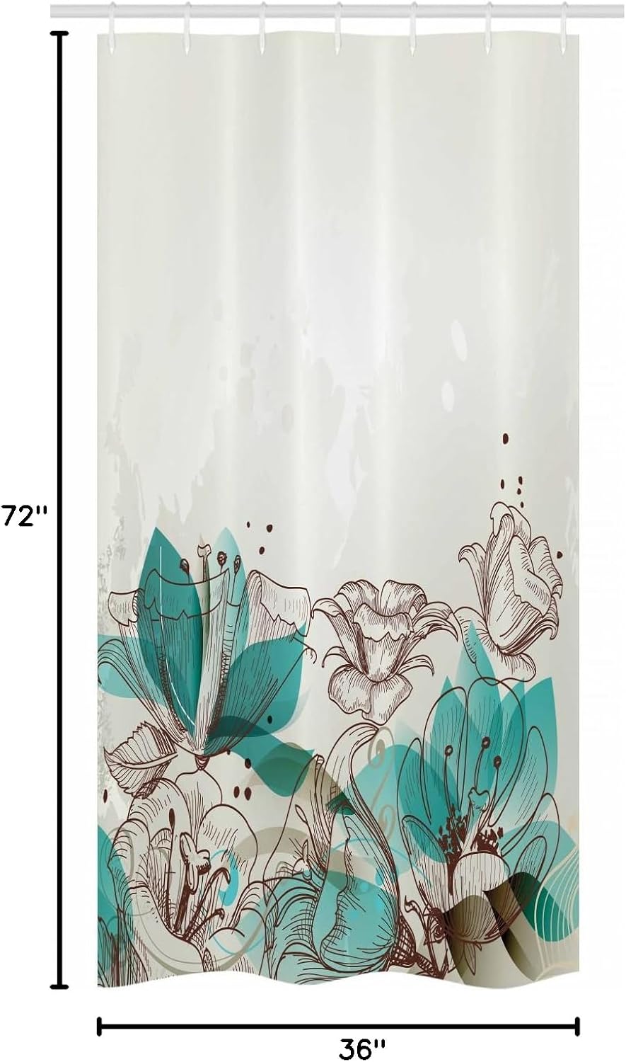 Ambesonne Turquoise Stall Shower Curtain, Retro Floral Background Hibiscus Silhouettes Dramatic Romantic Nature Art, Fabric Bathroom Decor Set with Hooks, 36" W x 72" L, Beige Teal