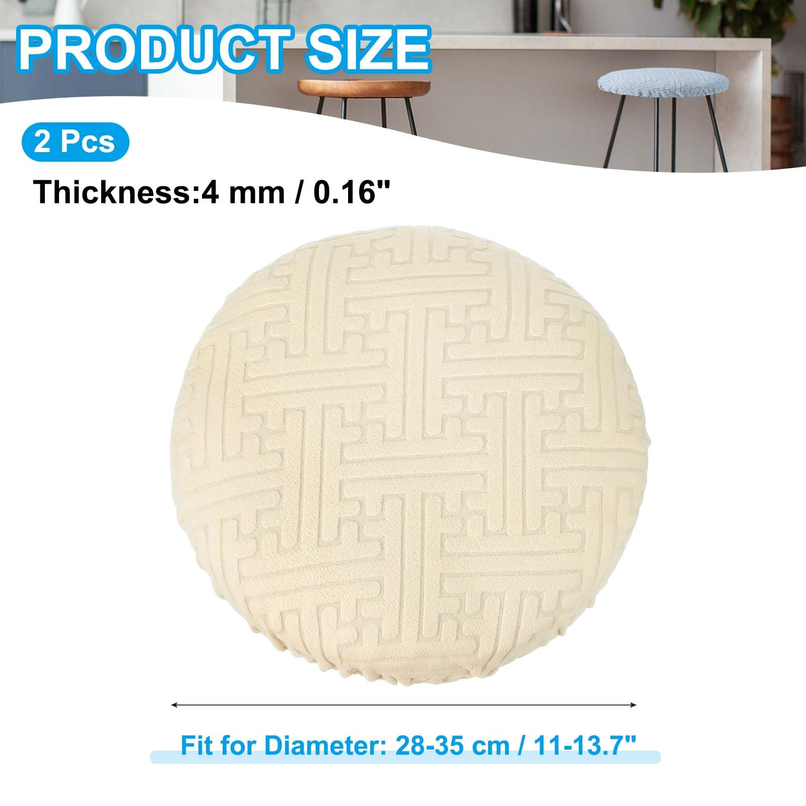 PATIKIL Elastischer Hockerbezug Rund (Durchmesser 28-35cm), 2 Stück Waschbarer Sitzkissenbezug für Hocker & Stühle, Dehnbarer Barhocker Schonbezug, Hellbeige