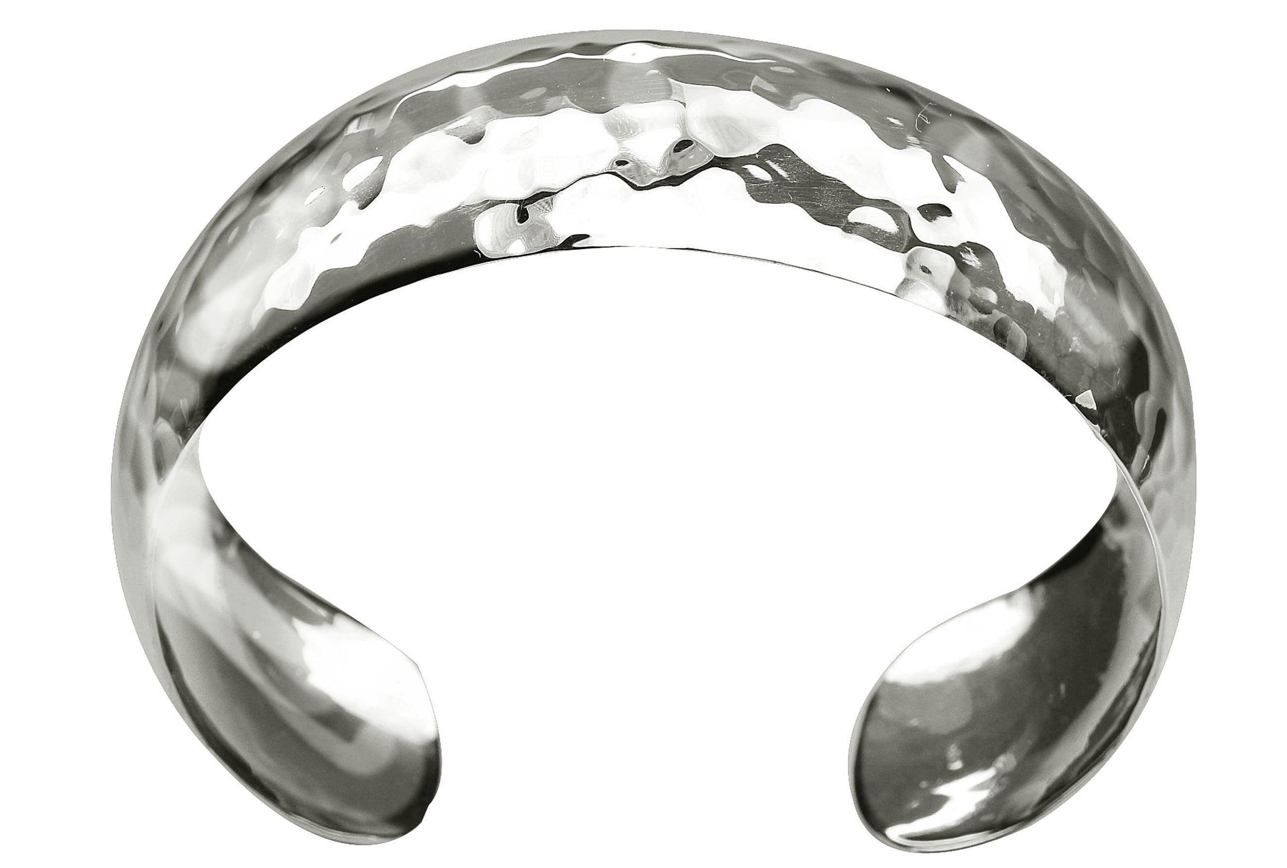 SILBERMOOS Damen Armreif Armspange gehämmert glänzend offen konvex massiv breit 925 Sterling Silber