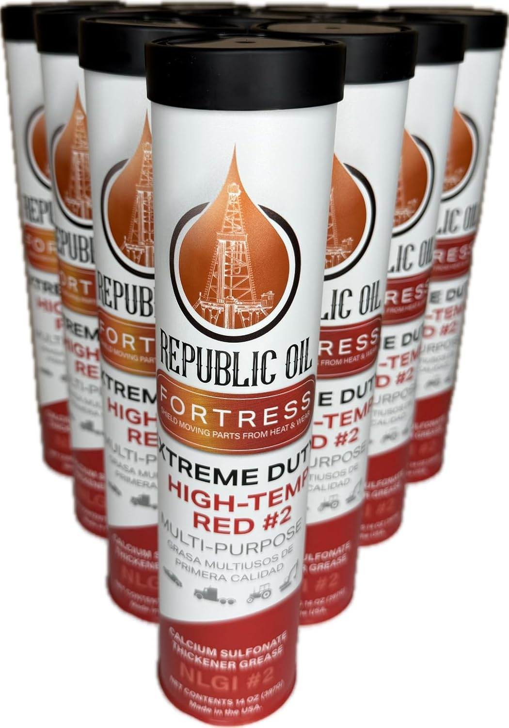 Generic Republic Oil Extreme Duty Red High Temp #2 10x14oz | Calcium Sulfonate | Multi-Purpose | 580+ Drop Point | 1% Water Washout | Chassis | Wheel Bearings | Agriculture | Construction