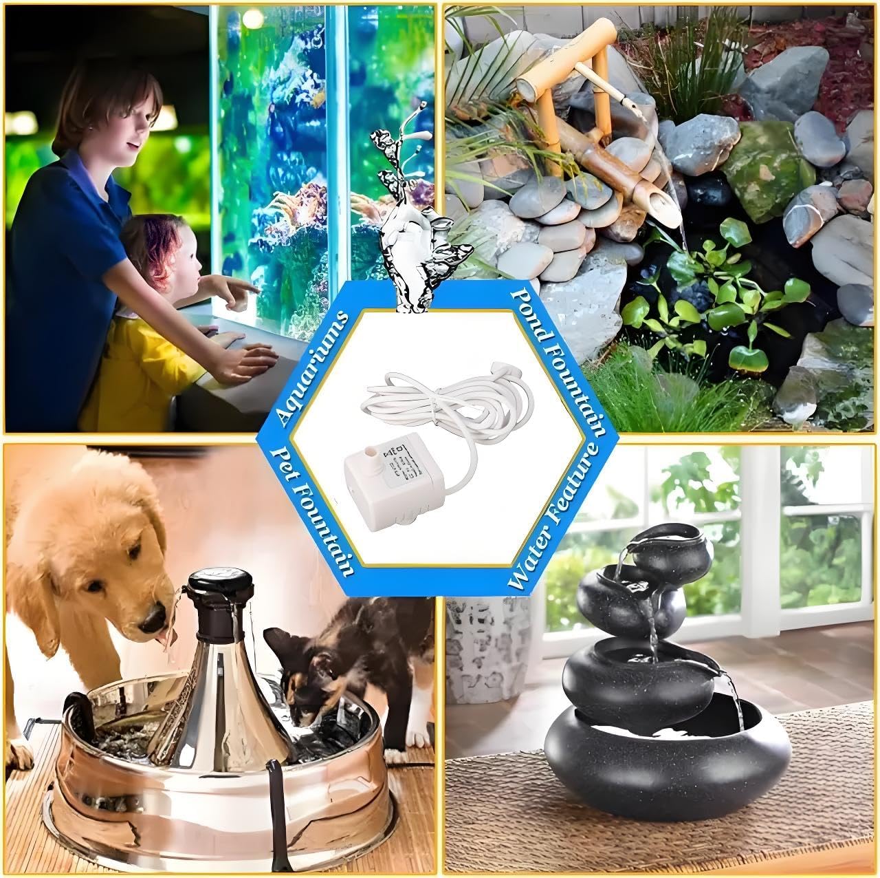 Quiet Cat Water Fountain Pump Replacement, 5V Small Water Pump with 58.4in USB Cord,Pet Water Fountain Pump Universal for Water Dispenser,White image 2