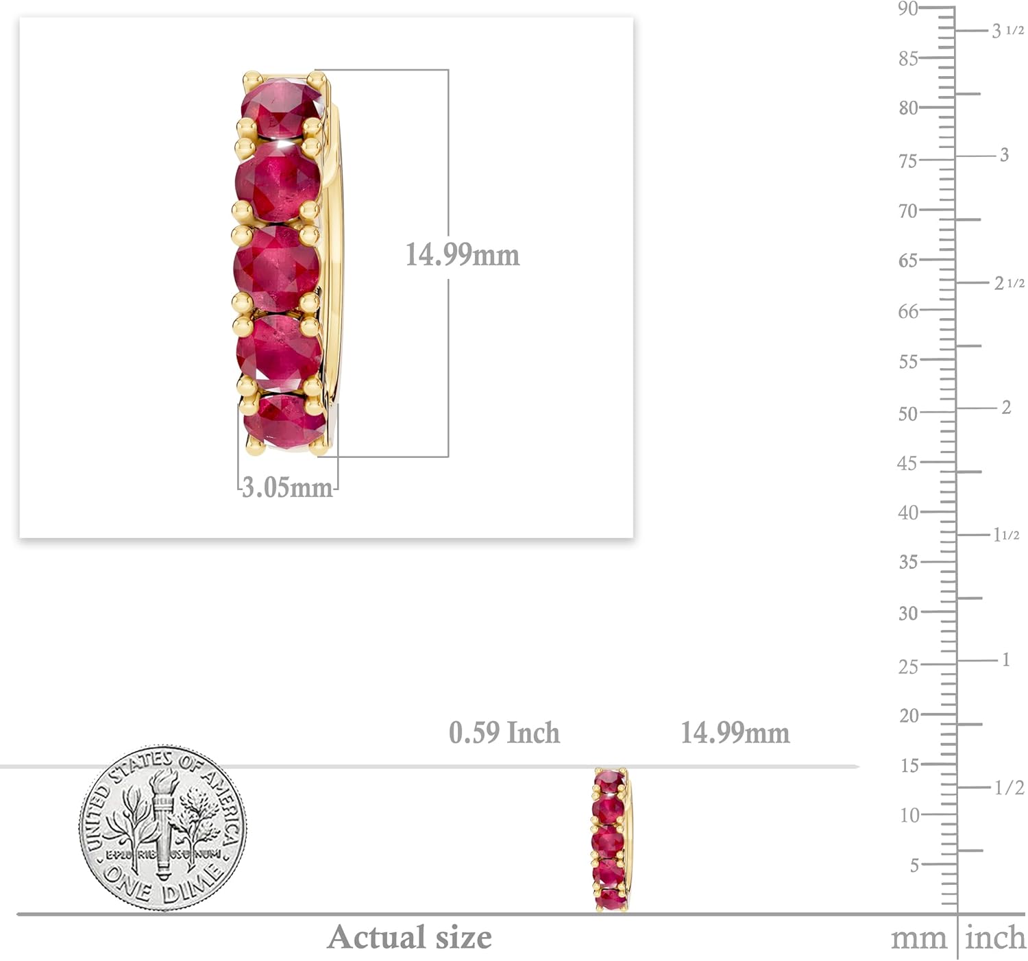 Dazzlingrock Collection Round Lab Created Gemstone Five Stone Hinged Post Hoop Earrings for Women in Real Solid Gold