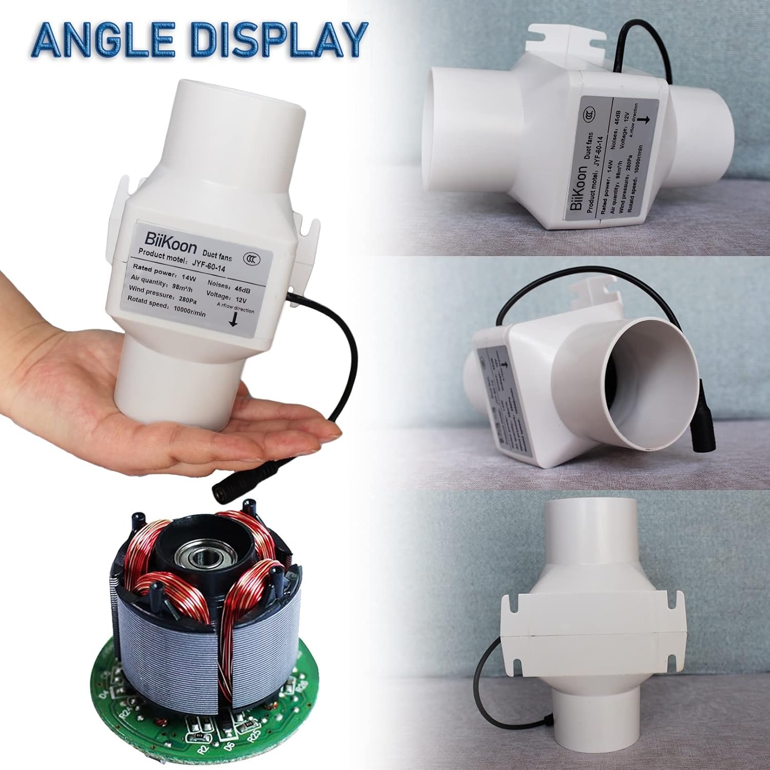 2.4 Inch Inline Duct Fan 58 Cfm, Mini HVAC Exhaust Ventilation Fan 60Mm 12V 14W Intake Fume Extractor Blower for Attics Pet House (Color : Adjustable Speed, Size : 14w)