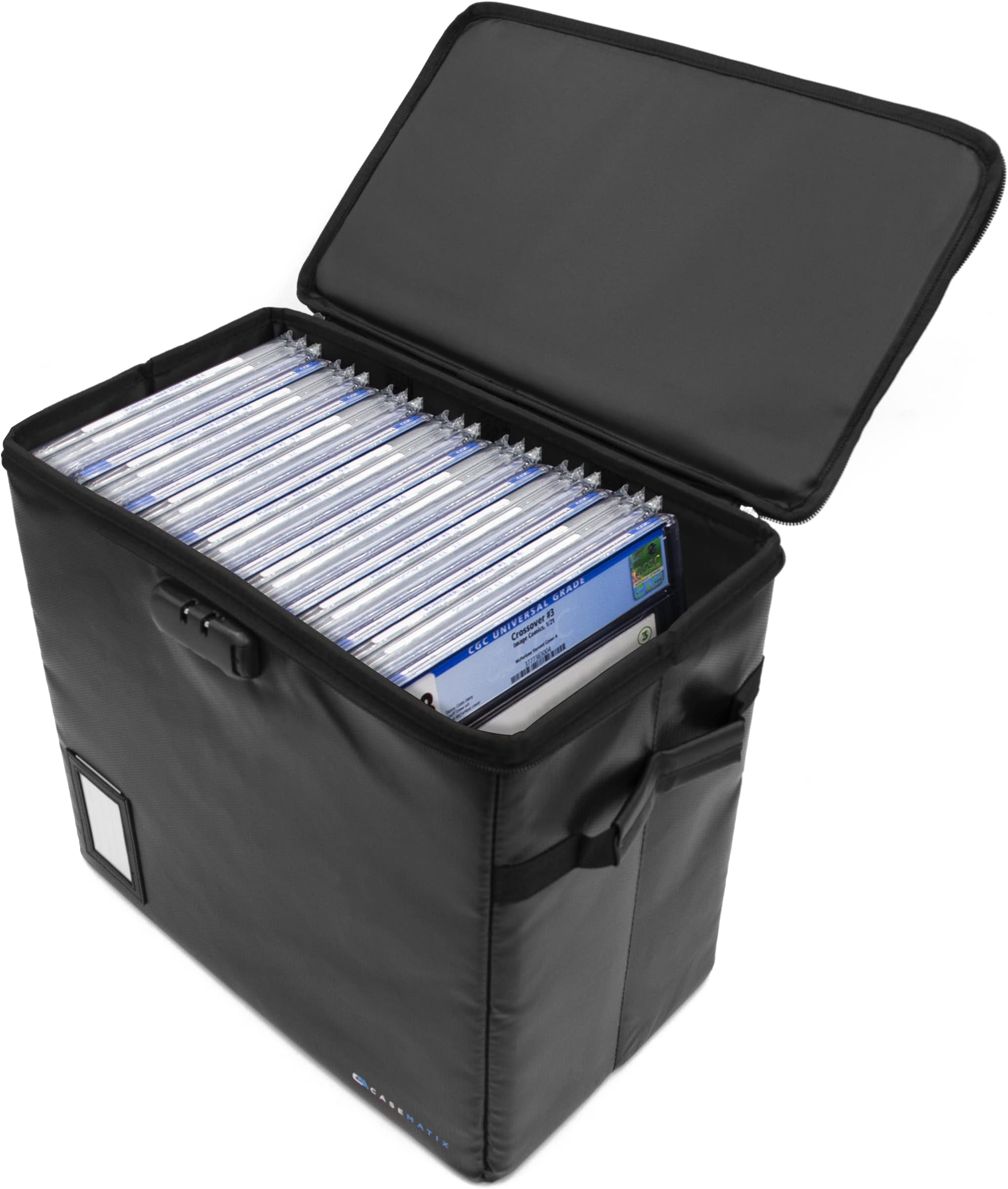 Graded Comic Storage Fits 30 Comics, Hard Shell Fire-Resistant Bin with Three Internal Box Dividers, Zipper Lock