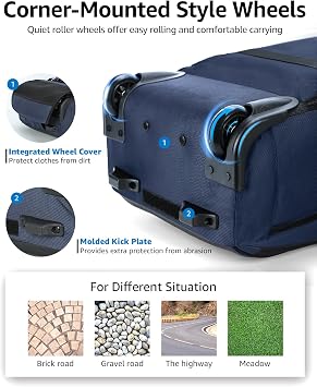 Ponhog Rolling Backpack, 30L Travel Laptop Backpack with Wheels, 15.6 Inch Personal Item Roller Luggage with USB Charging Port Flight Approved for Men Women Adults, Blue