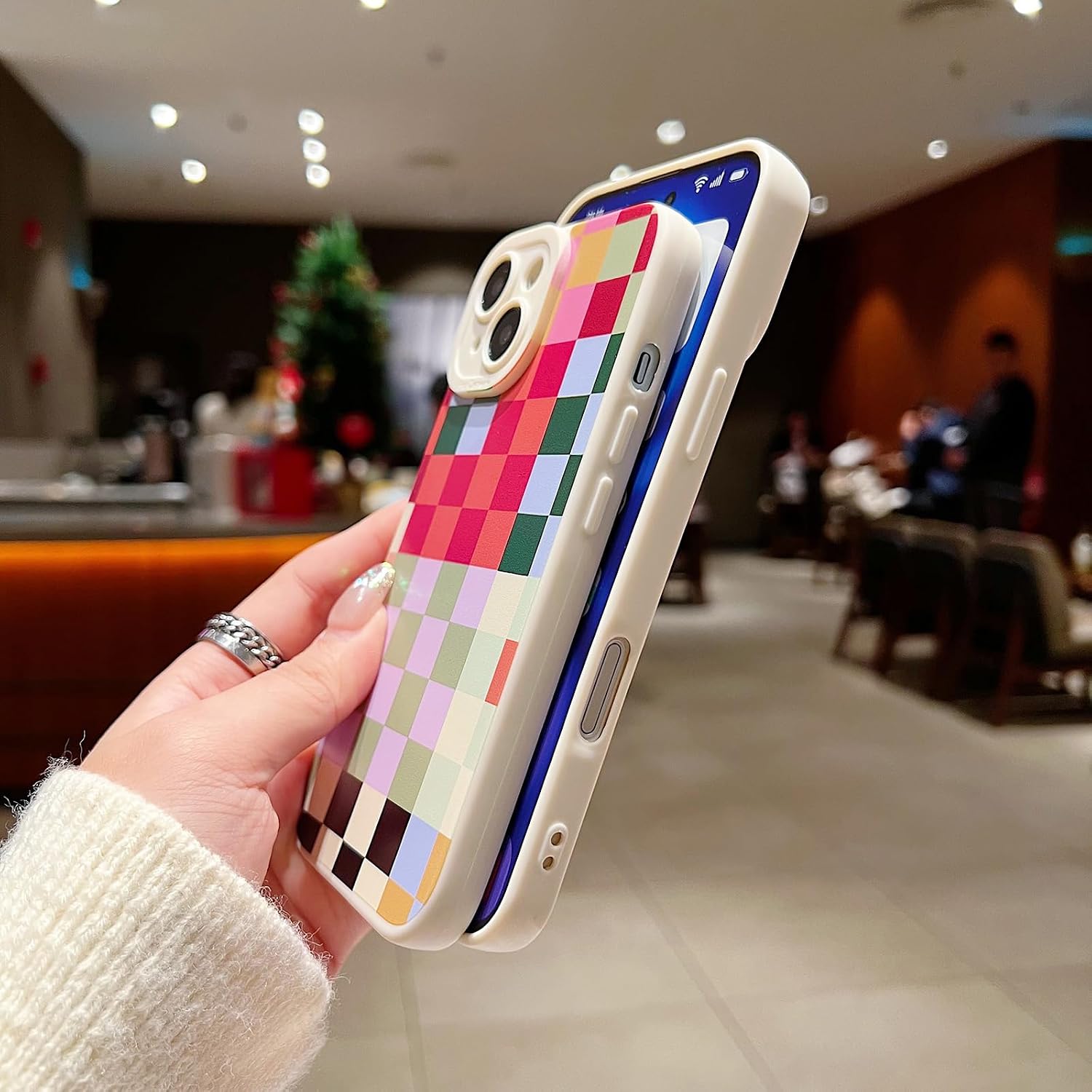 Plaid Pattern Phone Case,for iPhone 16(6.1”) Colorful image 4