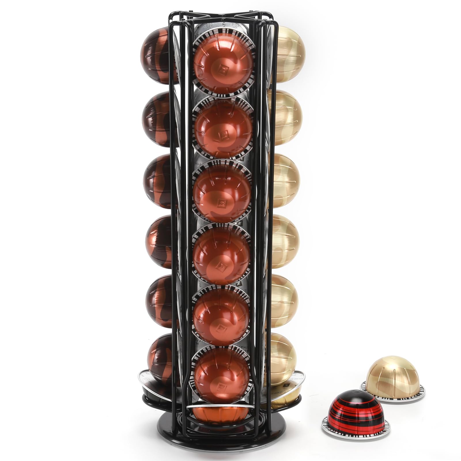 SYSYLY Coffee Capsule Holder for Vertuo Pods,Vertuoline Coffee Capsule Stand Rotating Coffee Pod Holder Rack. (Black 28 pods)