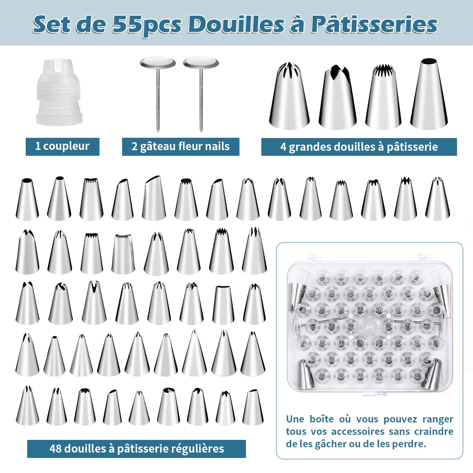 Beccucci Sac a Poche Grandi in Acciaio Inox e sac à poche, 9 Pezzi Set Pasticceria