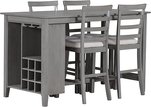 Miniatura 4 de LUMISOL Juego de mesa de comedor de altura de mostrador para 4 mesas de cocina de granja con estante para vino y soportes para copas de vino para