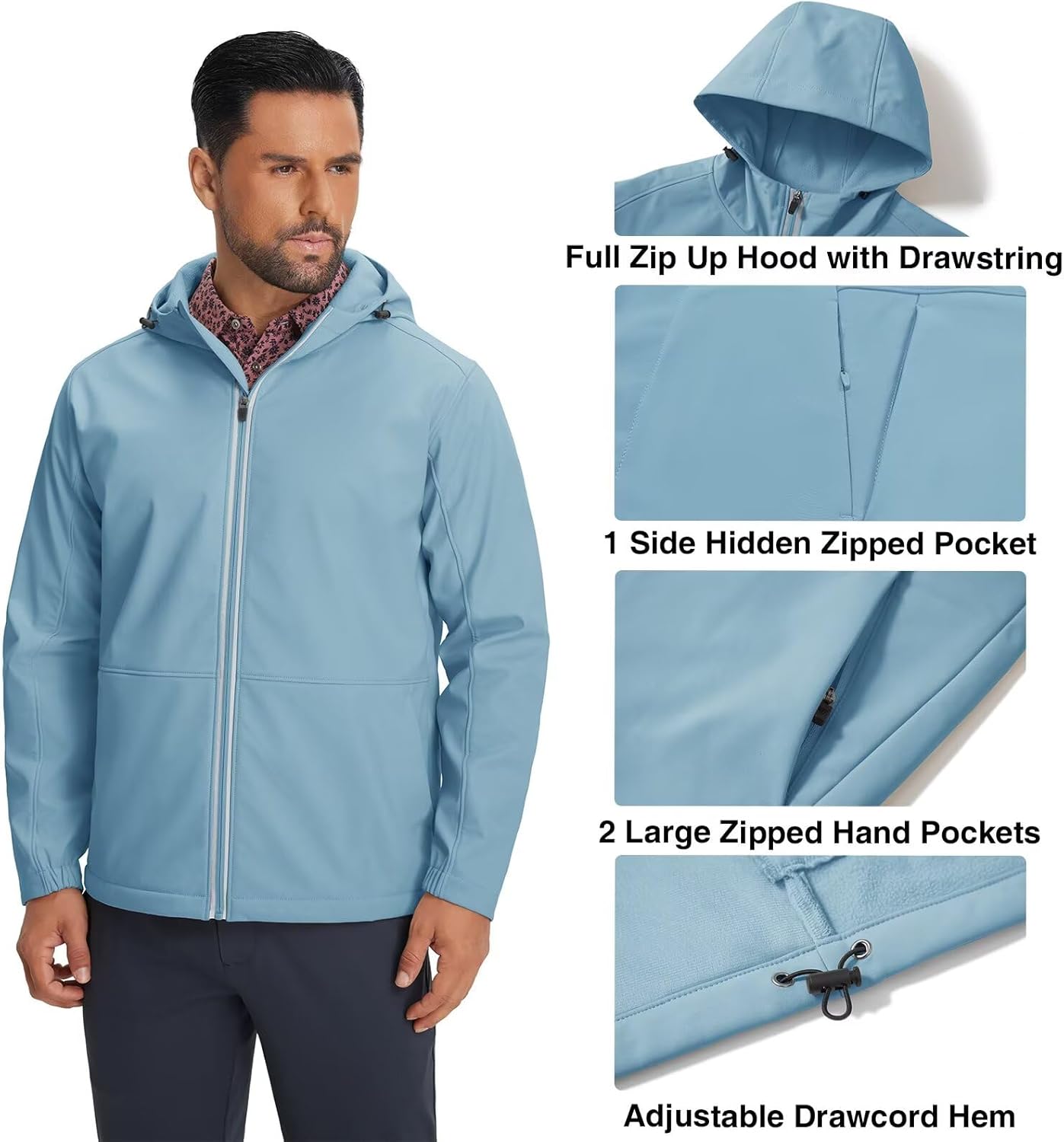 M MAELREG Mens Fleece Softshell Jacket Lightweight Insulated Water Resistant Windbreaker Hooded Winter Jacket for Golf Casual - Image 3