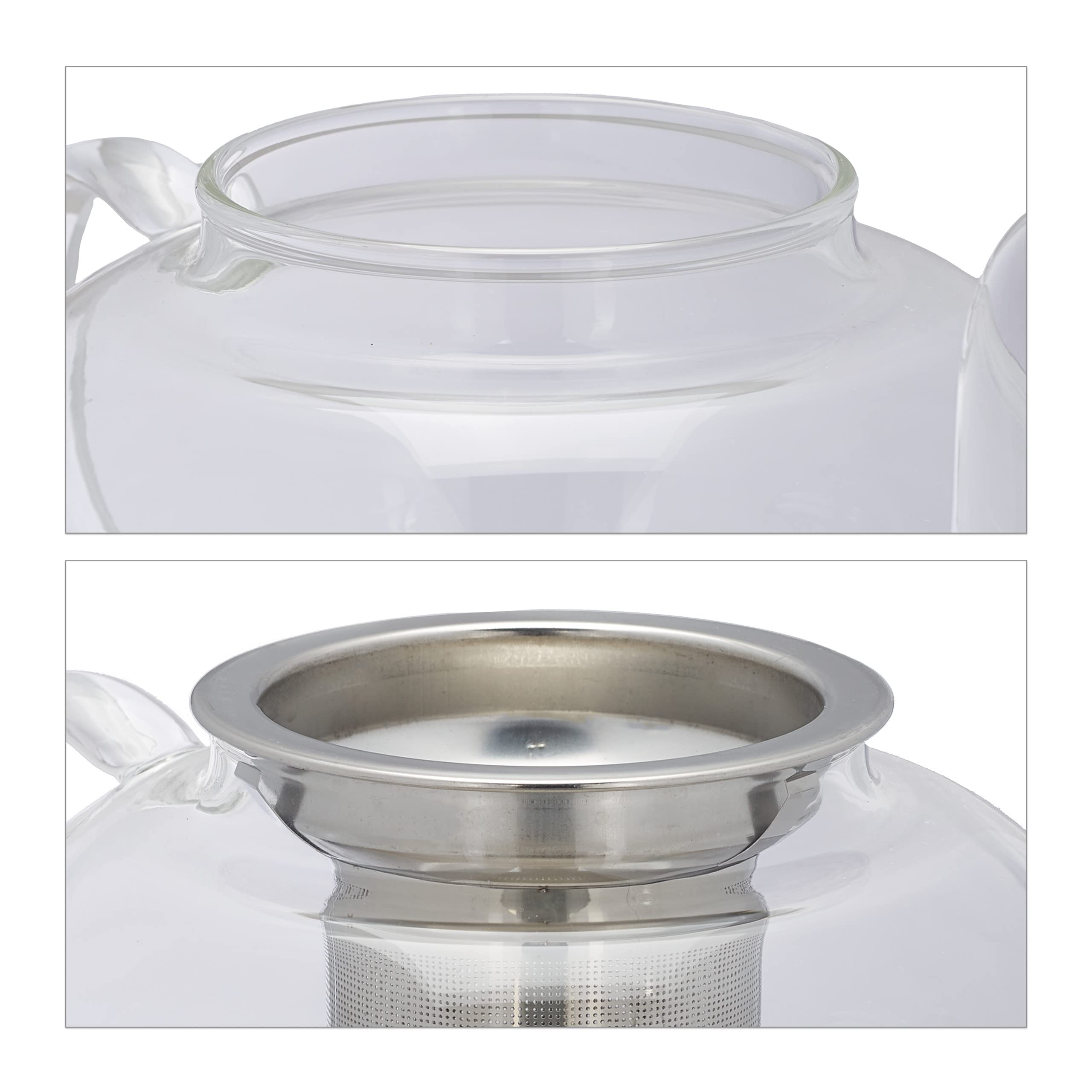 Relaxdays Théière avec Filtre, 1 L, Verre Borosilicate, Acier Inoxydable, Carafe pour thé Vrac, Transparent/argenté