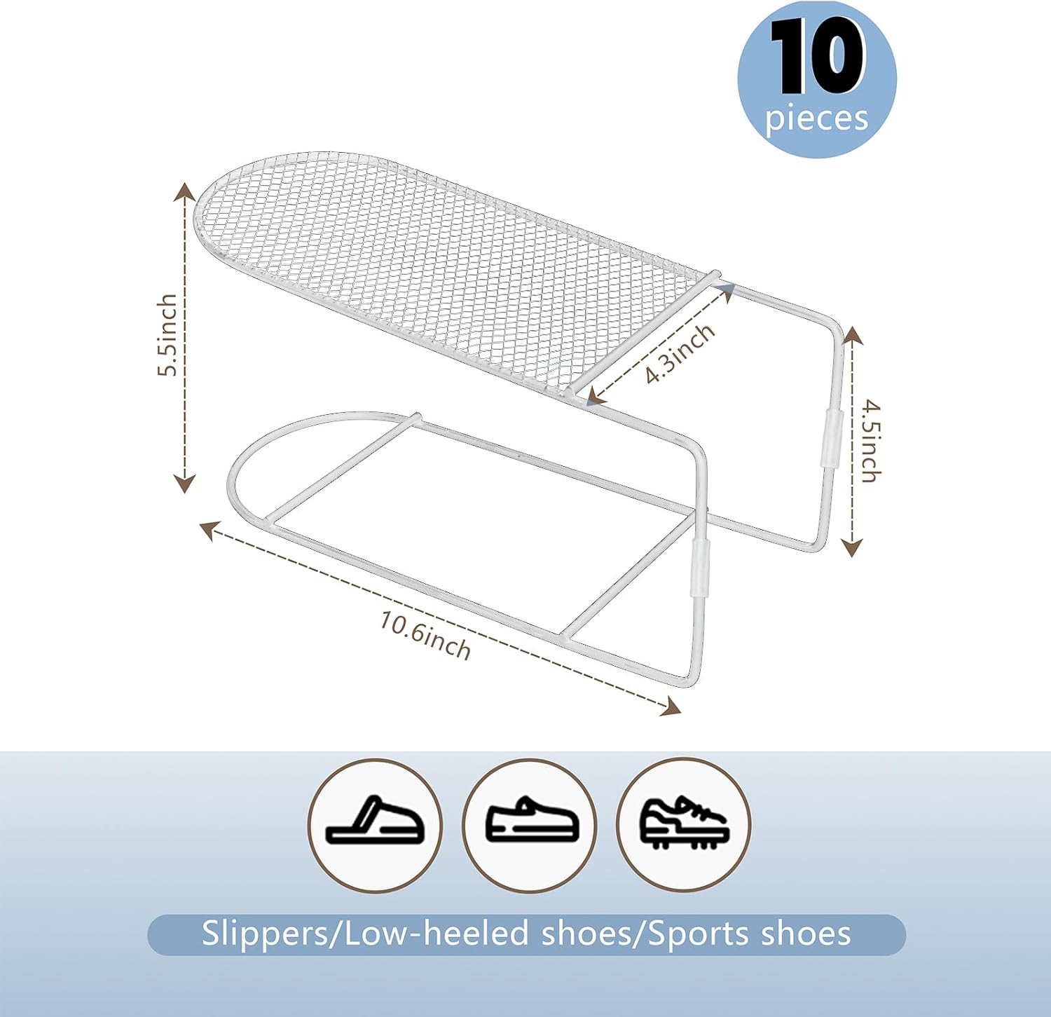 CiBiZi Shoe Slots Organizer 10Pack Metal Shoe Stackers for a Pair of Shoes Display Shelf Shoe Holder Storage Closet Organizers Space Saver Organizador de Zapatos White