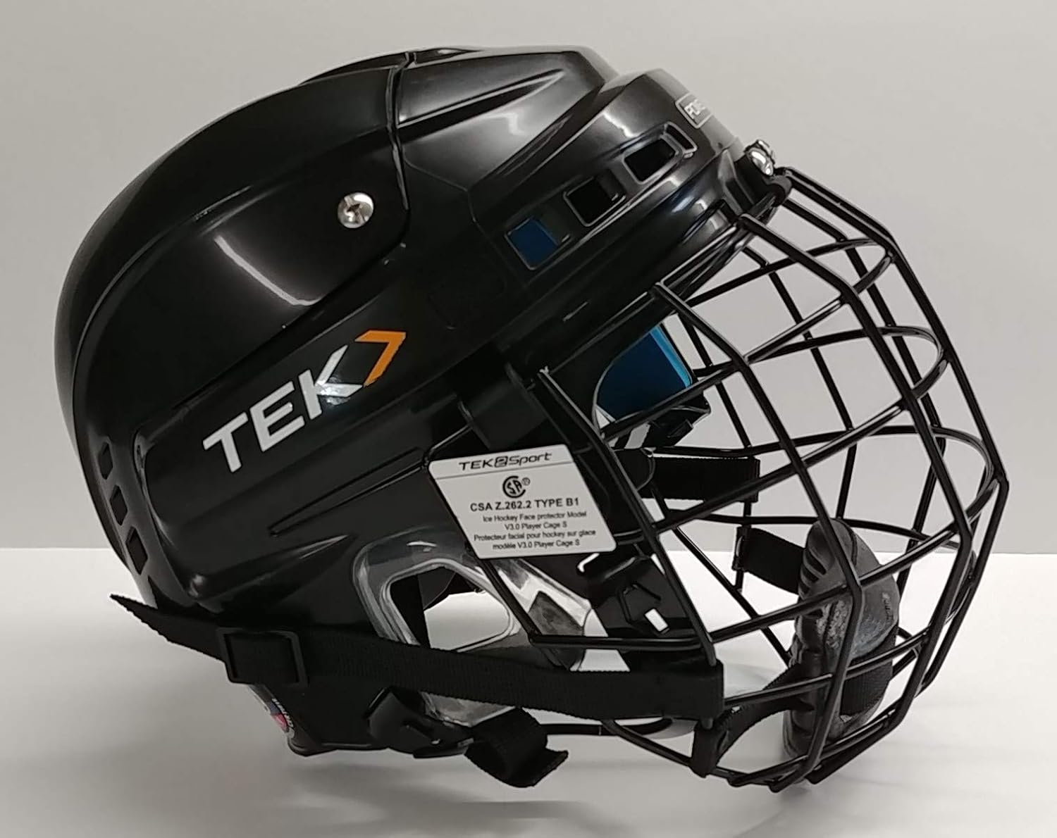 PowerTek v3.0 TEK Ice Hockey Player Helmet with Cage, Adjustable (Black, Junior X-Small)