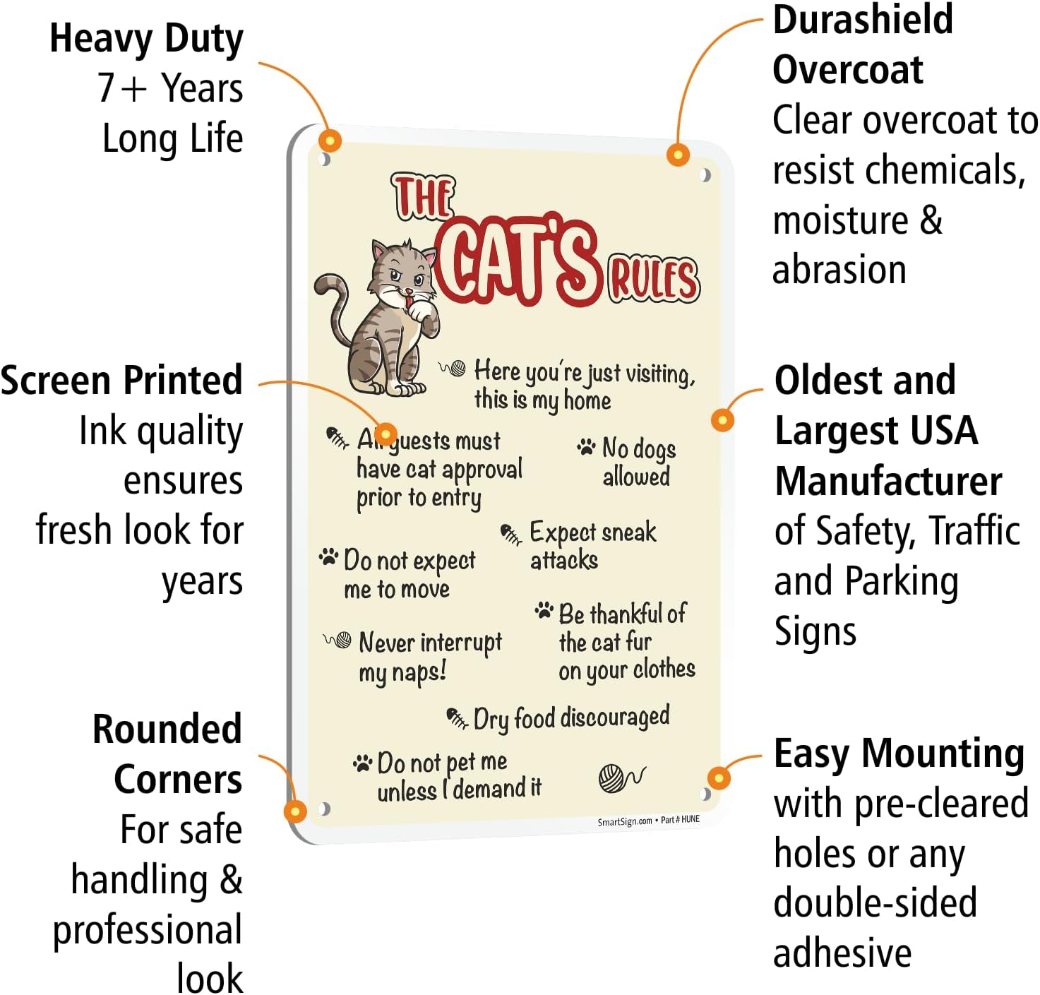 SmartSign The Cat's Rules Funny Animal Sign - 10" x 7", 40 mil Laminated Rustproof Aluminum Metal, For Gift, Yard, Cafe, Room image 4